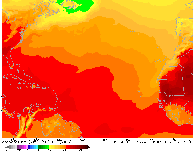 Temperatura (2m) EC (AIFS) ven 14.06.2024 00 UTC