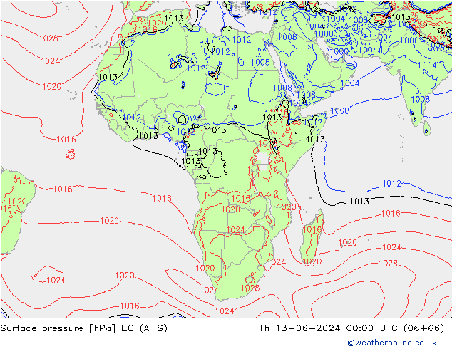 Pressione al suolo EC (AIFS) gio 13.06.2024 00 UTC