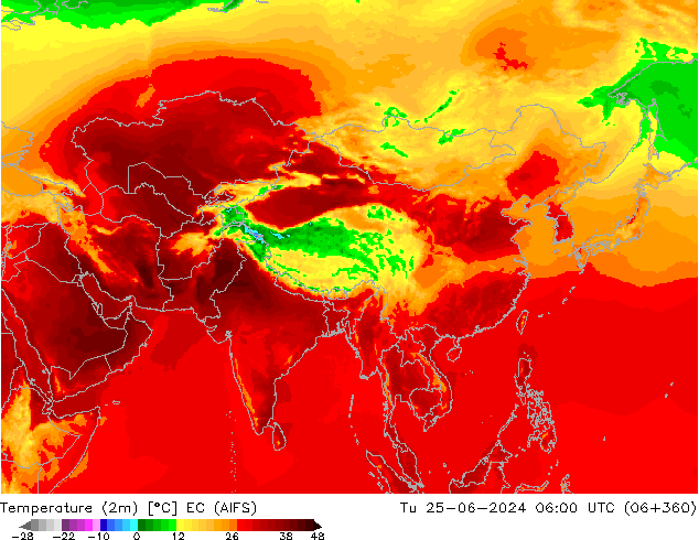 Sıcaklık Haritası (2m) EC (AIFS) Sa 25.06.2024 06 UTC