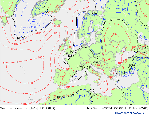 Pressione al suolo EC (AIFS) gio 20.06.2024 06 UTC