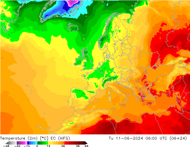 température (2m) EC (AIFS) mar 11.06.2024 06 UTC