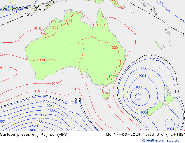 Atmosférický tlak EC (AIFS) Po 17.06.2024 12 UTC