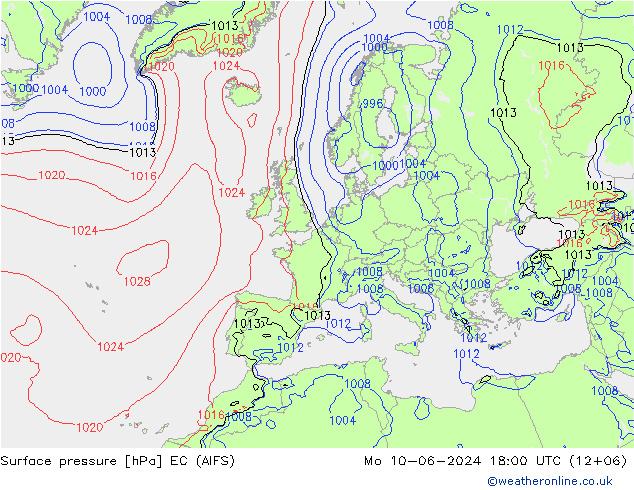 地面气压 EC (AIFS) 星期一 10.06.2024 18 UTC