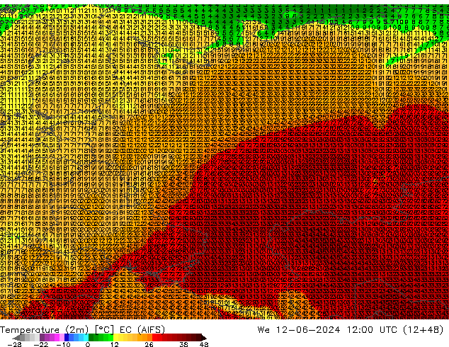 Temperatuurkaart (2m) EC (AIFS) wo 12.06.2024 12 UTC