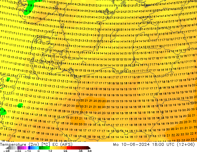 карта температуры EC (AIFS) пн 10.06.2024 18 UTC