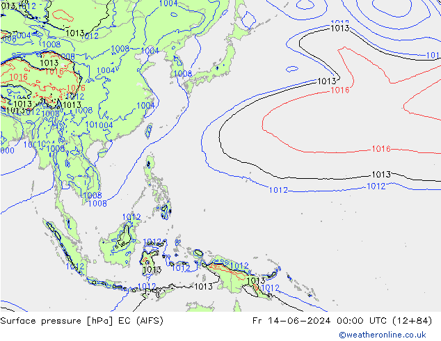 Atmosférický tlak EC (AIFS) Pá 14.06.2024 00 UTC