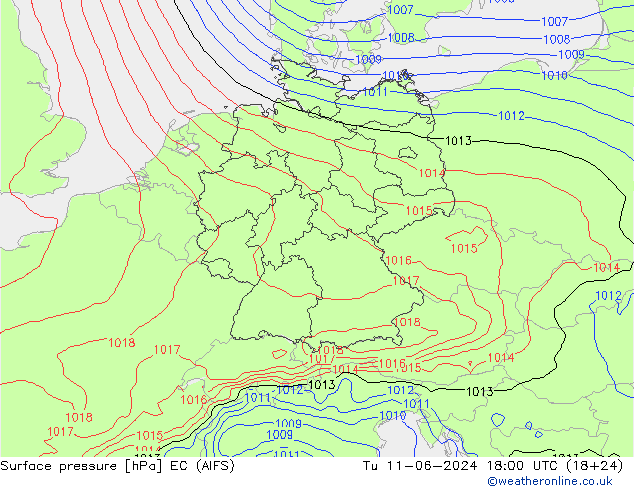 Surface pressure EC (AIFS) Tu 11.06.2024 18 UTC