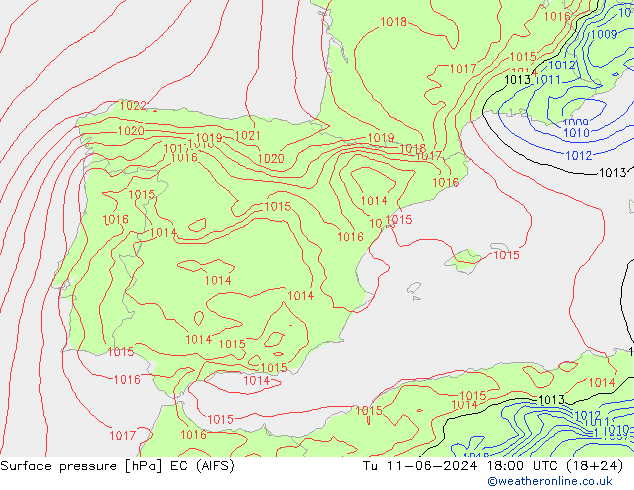 Luchtdruk (Grond) EC (AIFS) di 11.06.2024 18 UTC