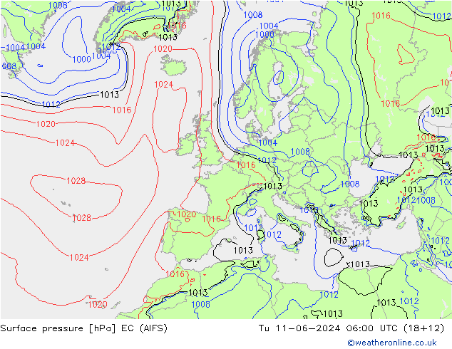 Presión superficial EC (AIFS) mar 11.06.2024 06 UTC