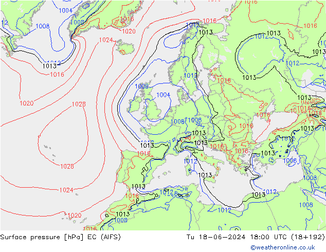ciśnienie EC (AIFS) wto. 18.06.2024 18 UTC