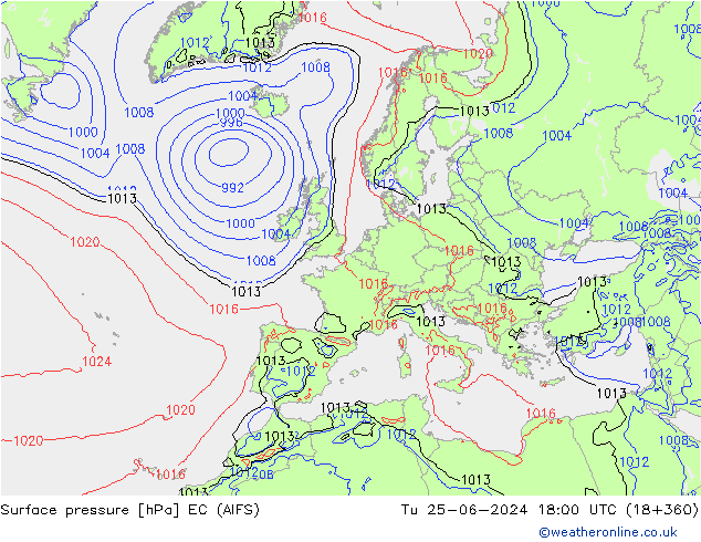 Atmosférický tlak EC (AIFS) Út 25.06.2024 18 UTC
