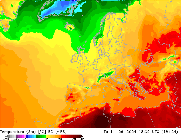 温度图 EC (AIFS) 星期二 11.06.2024 18 UTC