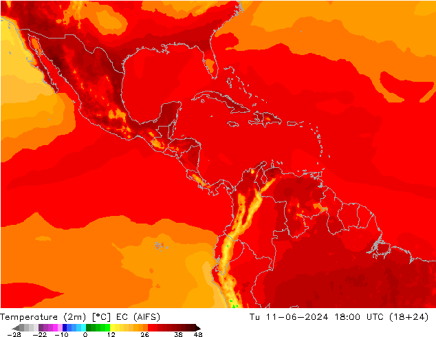 Temperatuurkaart (2m) EC (AIFS) di 11.06.2024 18 UTC