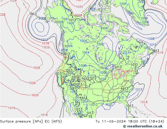 Surface pressure EC (AIFS) Tu 11.06.2024 18 UTC