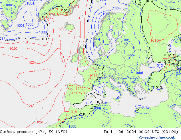 地面气压 EC (AIFS) 星期二 11.06.2024 00 UTC