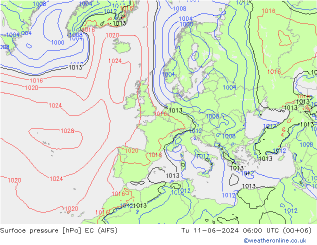 Surface pressure EC (AIFS) Tu 11.06.2024 06 UTC