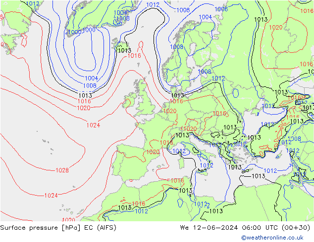 Atmosférický tlak EC (AIFS) St 12.06.2024 06 UTC