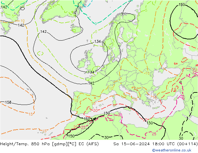 Yükseklik/Sıc. 850 hPa EC (AIFS) Cts 15.06.2024 18 UTC