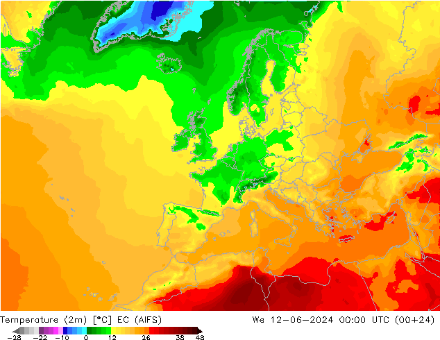温度图 EC (AIFS) 星期三 12.06.2024 00 UTC