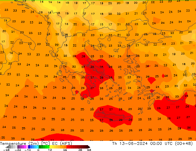 Temperatura (2m) EC (AIFS) jue 13.06.2024 00 UTC