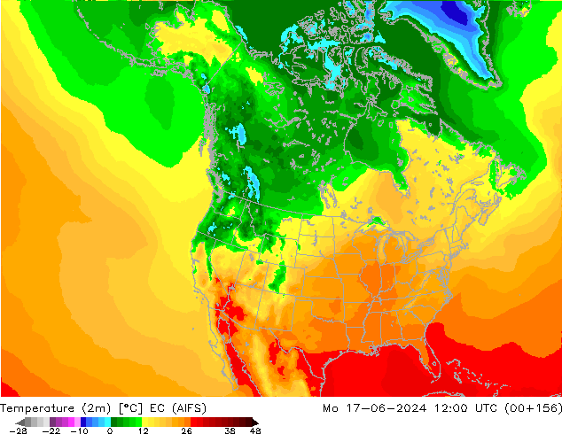 Temperature (2m) EC (AIFS) Mo 17.06.2024 12 UTC