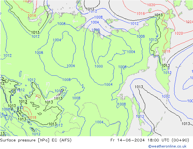 Presión superficial EC (AIFS) vie 14.06.2024 18 UTC