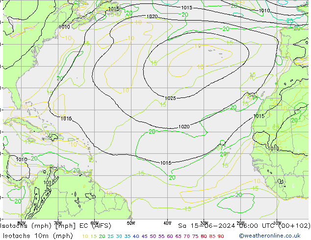 Isotaca (mph) EC (AIFS) sáb 15.06.2024 06 UTC