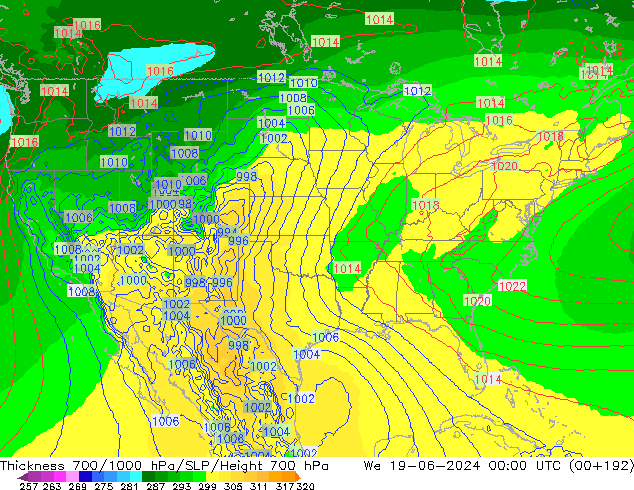 Thck 700-1000 гПа EC (AIFS) ср 19.06.2024 00 UTC