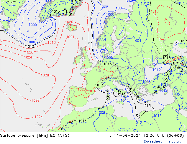 Luchtdruk (Grond) EC (AIFS) di 11.06.2024 12 UTC