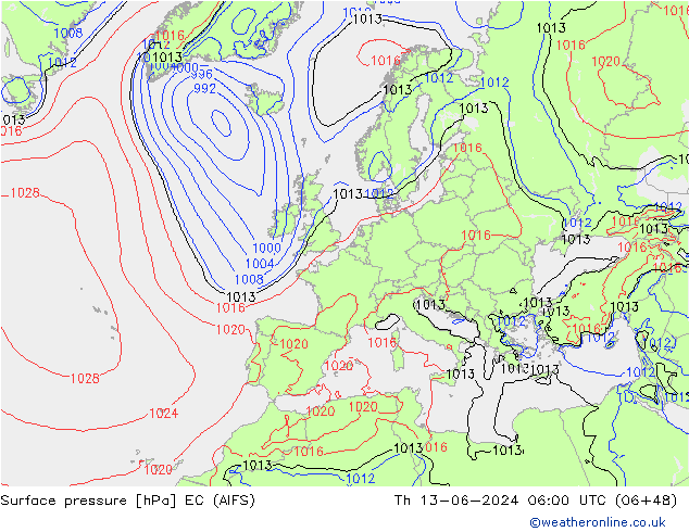 приземное давление EC (AIFS) чт 13.06.2024 06 UTC