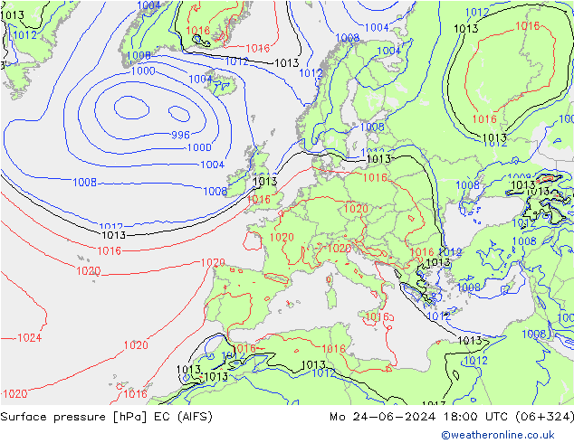 Pressione al suolo EC (AIFS) lun 24.06.2024 18 UTC