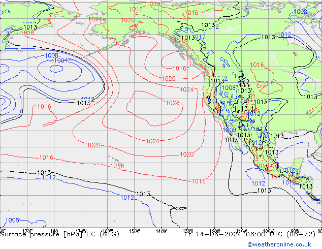 Atmosférický tlak EC (AIFS) Pá 14.06.2024 06 UTC