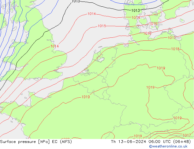 Atmosférický tlak EC (AIFS) Čt 13.06.2024 06 UTC