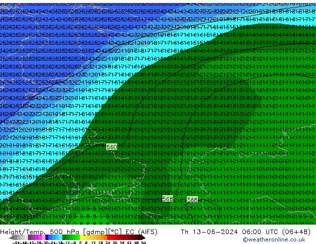 Height/Temp. 500 hPa EC (AIFS) Qui 13.06.2024 06 UTC