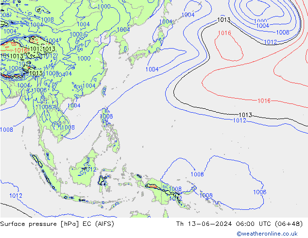 Surface pressure EC (AIFS) Th 13.06.2024 06 UTC