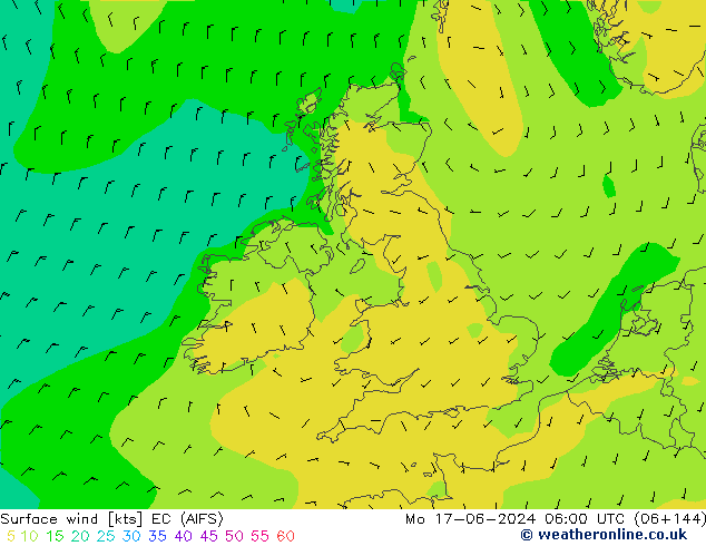 Vento 10 m EC (AIFS) Seg 17.06.2024 06 UTC