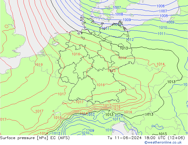 Atmosférický tlak EC (AIFS) Út 11.06.2024 18 UTC