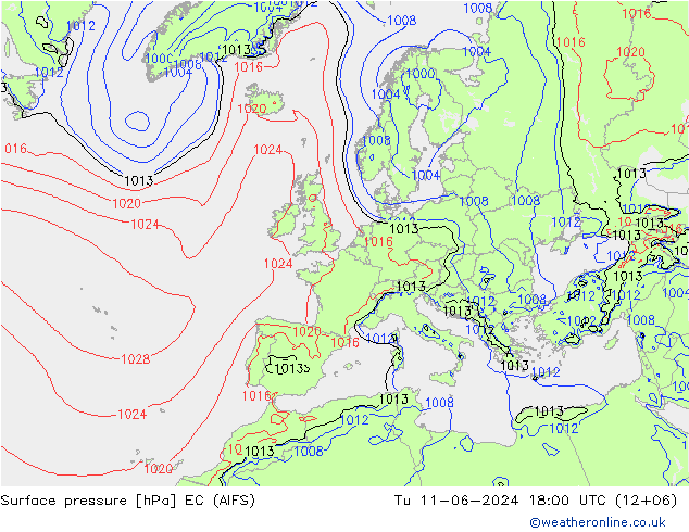 Surface pressure EC (AIFS) Tu 11.06.2024 18 UTC