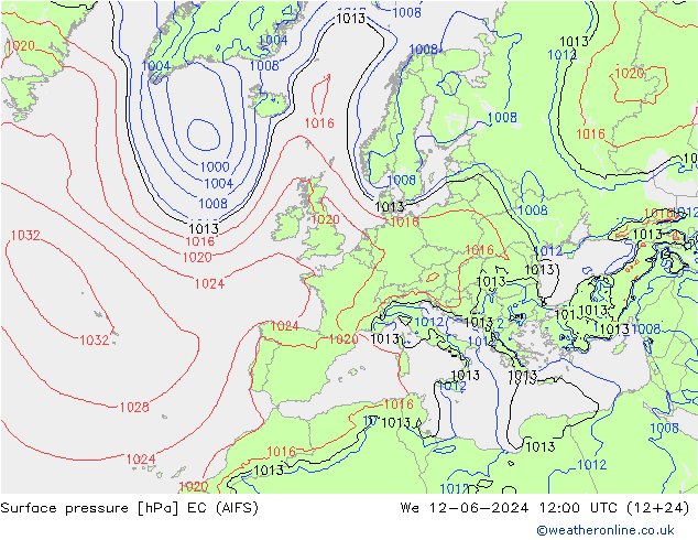 Luchtdruk (Grond) EC (AIFS) wo 12.06.2024 12 UTC