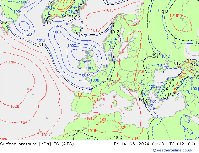 Atmosférický tlak EC (AIFS) Pá 14.06.2024 06 UTC