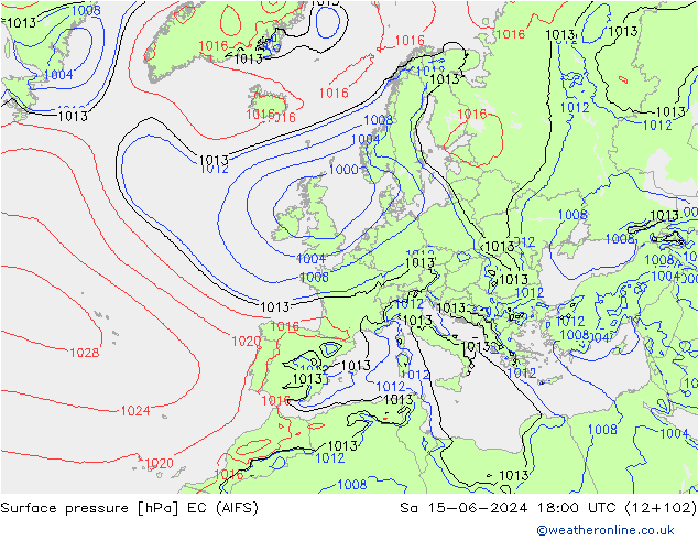 Pressione al suolo EC (AIFS) sab 15.06.2024 18 UTC