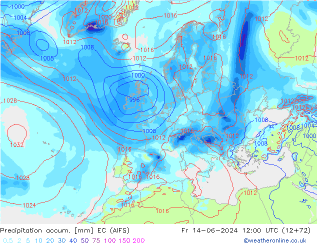 Precipitation accum. EC (AIFS) пт 14.06.2024 12 UTC