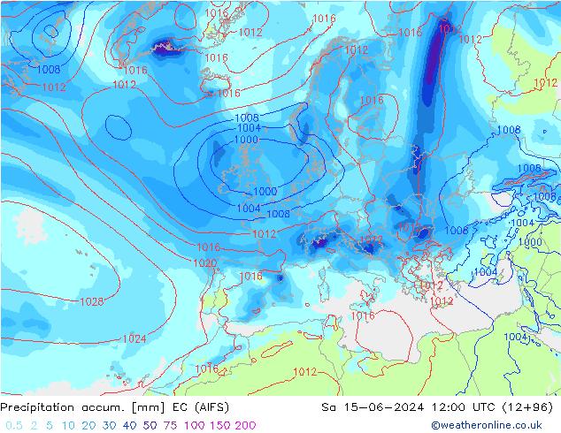 Totale neerslag EC (AIFS) za 15.06.2024 12 UTC