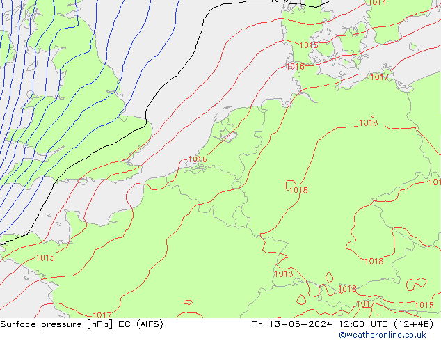 Surface pressure EC (AIFS) Th 13.06.2024 12 UTC