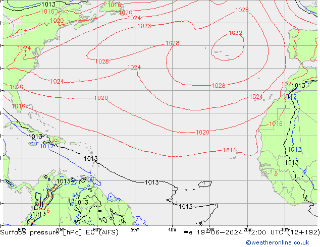 Surface pressure EC (AIFS) We 19.06.2024 12 UTC