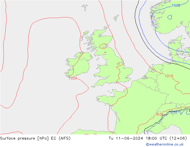 Atmosférický tlak EC (AIFS) Út 11.06.2024 18 UTC