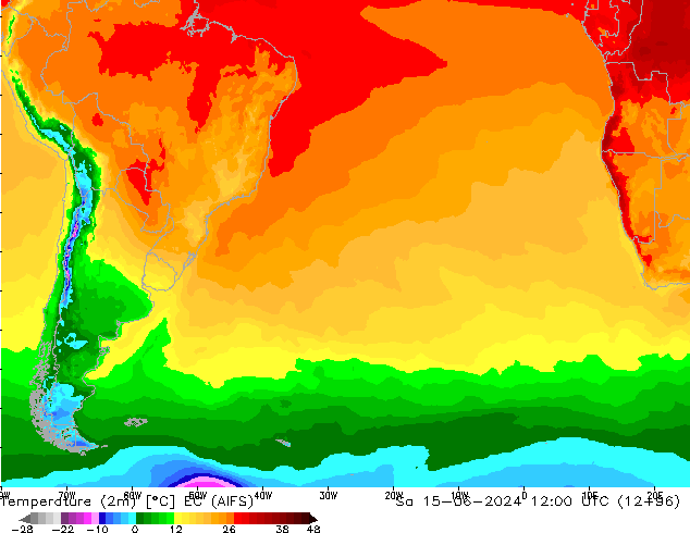 Temperature (2m) EC (AIFS) Sa 15.06.2024 12 UTC