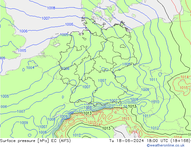 Surface pressure EC (AIFS) Tu 18.06.2024 18 UTC