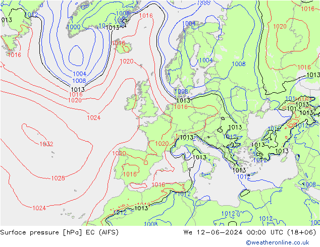 Surface pressure EC (AIFS) We 12.06.2024 00 UTC