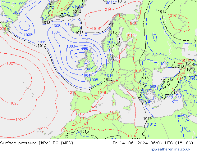 Presión superficial EC (AIFS) vie 14.06.2024 06 UTC